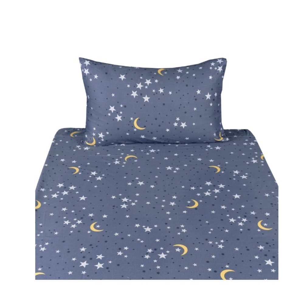 J-pinno Moon Starts Night Sky Cute Cozy Fun Twin Sheet Set for Kids Girls Childr